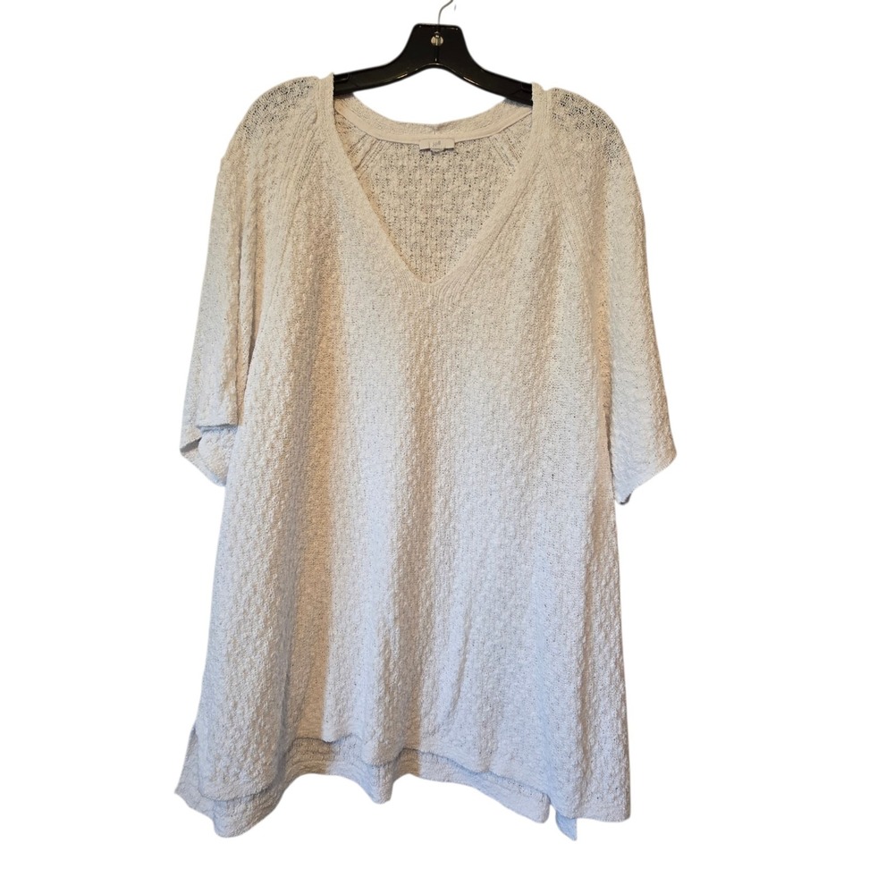 J.Jill Texture Knit Sweater Women Plus 3X White Cotton Short Slv Beach Summer